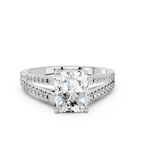 White gold Radiant Solitaire Split Shank Pavé Diamond Engagement Ring