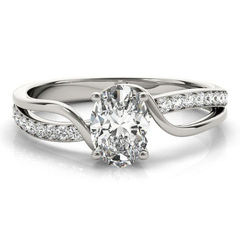White gold Oval Solitaire Twisted Band with Prong Setting