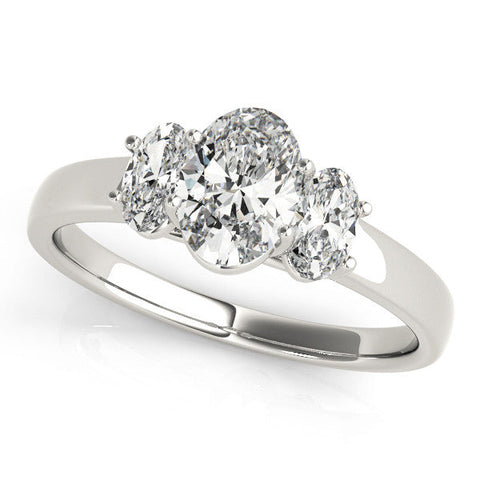Platinum Oval Three-Stone Diamond Ring with Prong Setting on a Classic Band