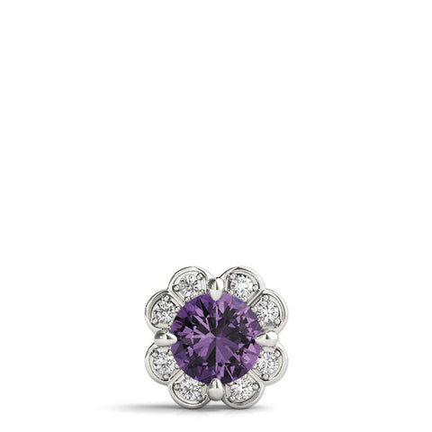 Silver Round Amethyst Flower Halo Pendant with Four-Prong Setting