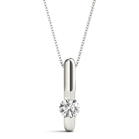 Silver Round Bezel-Set Diamond Pendant