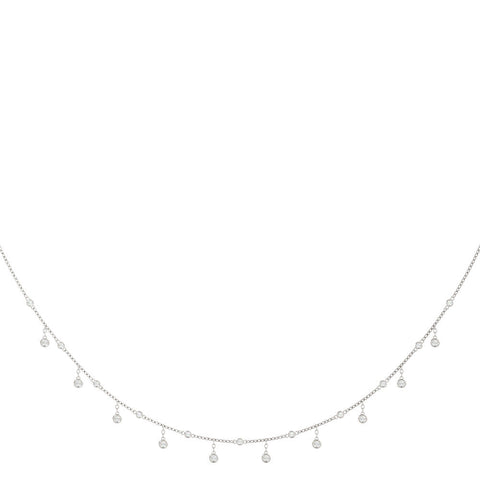 Silver Round Bezel Set Diamond Station Necklace with Cable Chain