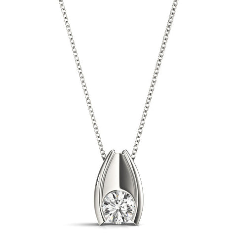 Silver Round Bezel Solitaire Pendant with V-Prong Setting