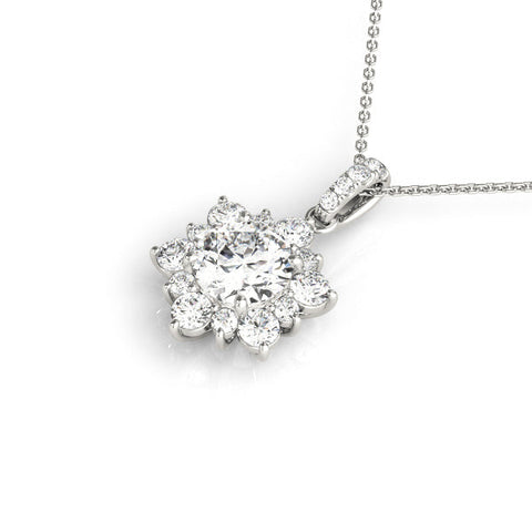 Silver Round Brilliant Cluster Diamond Pendant with Prong Setting
