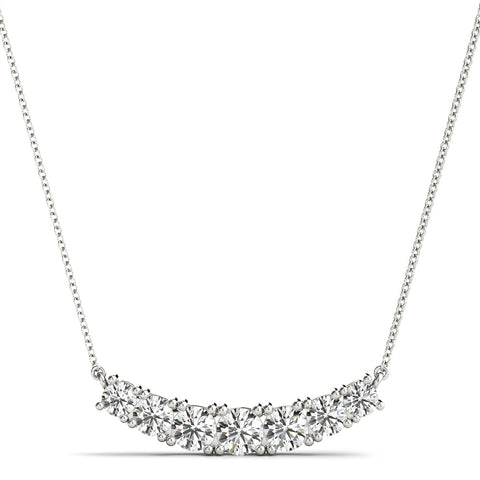 Silver Round Brilliant Diamond Curved Bar Necklace with Prong Setting