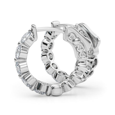 White gold Round Brilliant Diamond Inside-Out Hoop Earrings with Shared Prong Setting