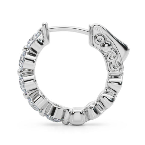 Silver Round Brilliant Diamond Inside-Out Hoop Earrings with Shared Prong Setting