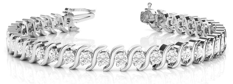 White gold Round Brilliant Diamond Tennis Bracelet with Channel Set S-Shaped Prong Setting
