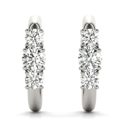 Silver Round Brilliant Diamond U-Hoop Earrings with Prong Setting
