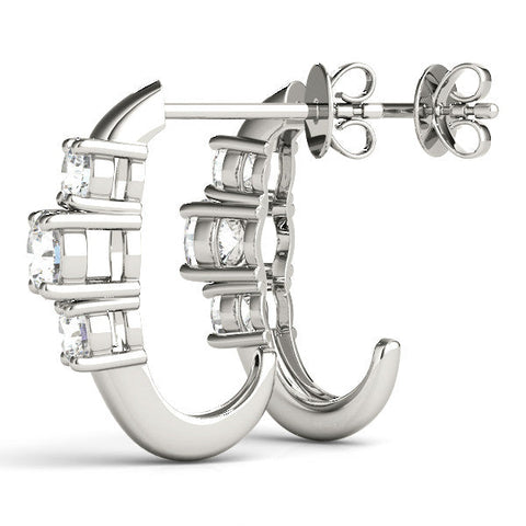Silver Round Brilliant Diamond U-Hoop Earrings with Prong Setting