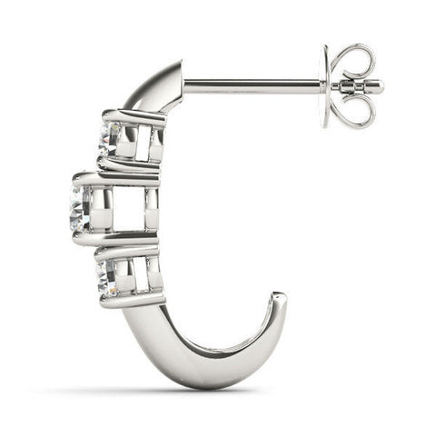 Silver Round Brilliant Diamond U-Hoop Earrings with Prong Setting