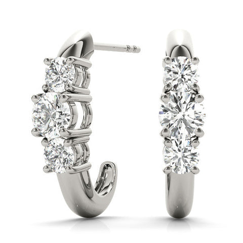Silver Round Brilliant Diamond U-Hoop Earrings with Prong Setting