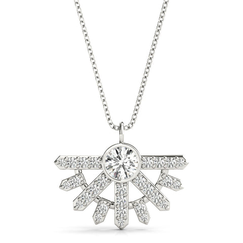 Silver Round Brilliant Halo Fan Pendant