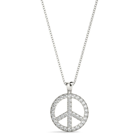 Silver Round Brilliant Pavé-Set Diamond Peace Pendant