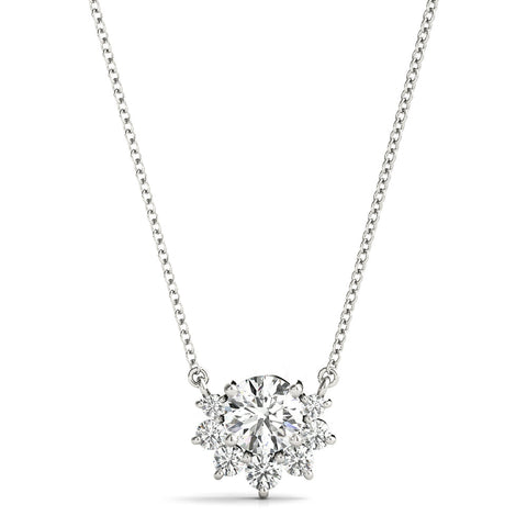Silver Round Cluster Diamond Pendant with Prong Setting