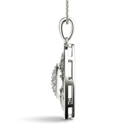 Silver Round Cluster Diamond Prong Set Pendant