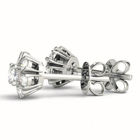 Silver Round Cluster Diamond Stud Earrings with Prong Setting