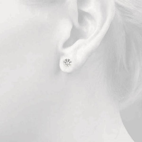 Silver Round Cluster Diamond Stud Earrings with Prong Setting