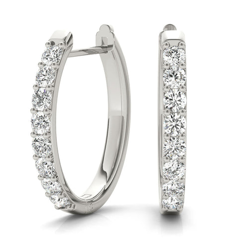 Silver Round Cut Diamond Channel Set Hoop Earrings with Prong Setting