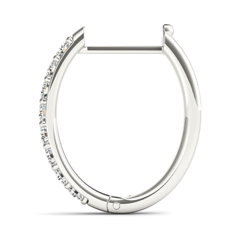 Silver Round Cut Diamond Channel Set Hoop Earrings with Prong Setting
