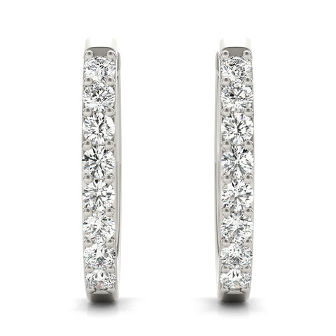 Silver Round Cut Diamond Channel Set Hoop Earrings with Prong Setting