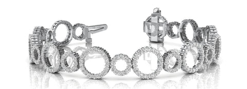 White gold Round Cut Diamond Halo Circle Link Bracelet with Pave Setting