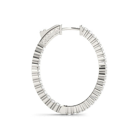 White gold Round Cut Diamond Hoop Earrings with Channel Setting and Four-Prong Setting