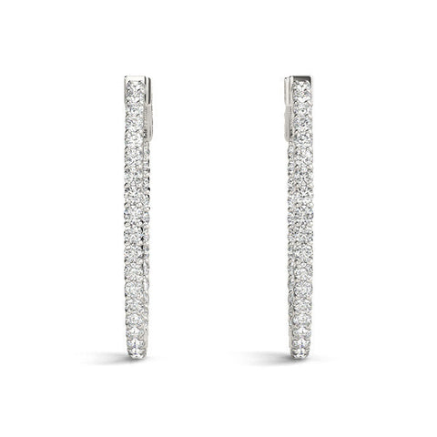 Silver Round Cut Diamond Hoop Earrings with Channel Setting and Four-Prong Setting