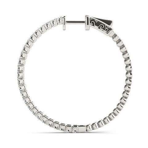 Silver Round Cut Diamond Hoop Earrings with Pavé Setting and Prong Set Stones