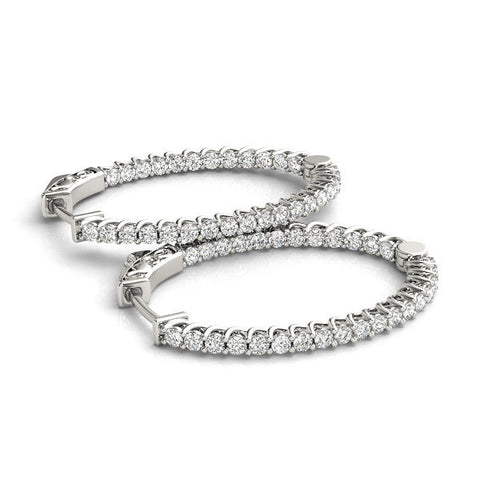 White gold Round Cut Diamond Inside-Out Hoop Earrings in White Gold with Prong Setting