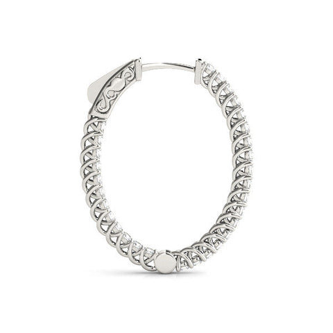 Silver Round Cut Diamond Inside-Out Hoop Earrings in Silver with Prong Setting