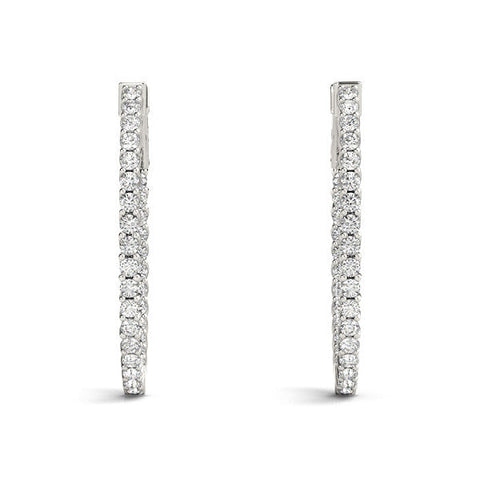 Silver Round Cut Diamond Inside-Out Hoop Earrings in Silver with Prong Setting