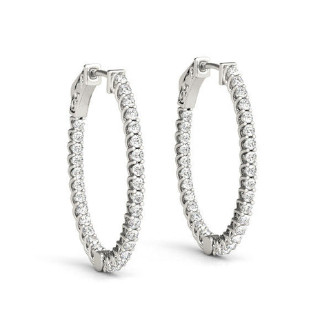 Silver Round Cut Diamond Inside-Out Hoop Earrings in Silver with Prong Setting