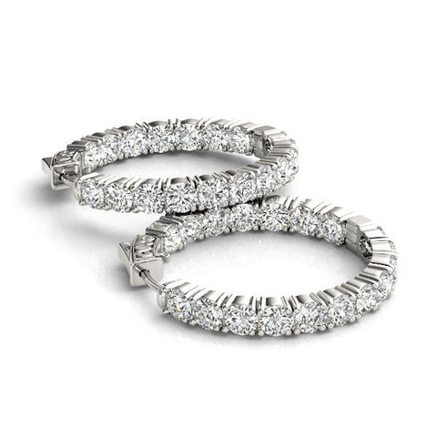White gold Round Cut Diamond Inside-Out Hoop Earrings with Shared Prong Setting