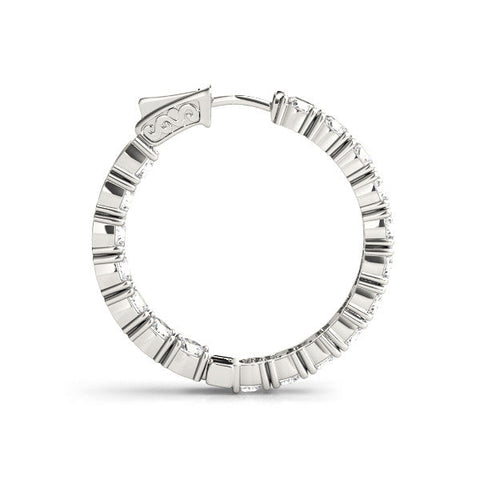White gold Round Cut Diamond Inside-Out Hoop Earrings with Shared Prong Setting