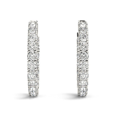 Silver Round Cut Diamond Inside-Out Hoop Earrings with Shared Prong Setting