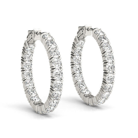 Silver Round Cut Diamond Inside-Out Hoop Earrings with Shared Prong Setting