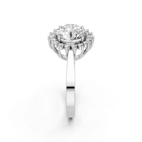 Platinum Round Cut Diamond Pavé Band Solitaire Ring with Four-Prong Setting
