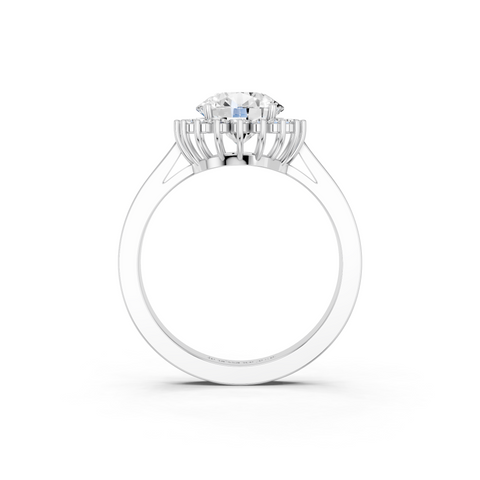 Platinum Round Cut Diamond Pavé Band Solitaire Ring with Four-Prong Setting