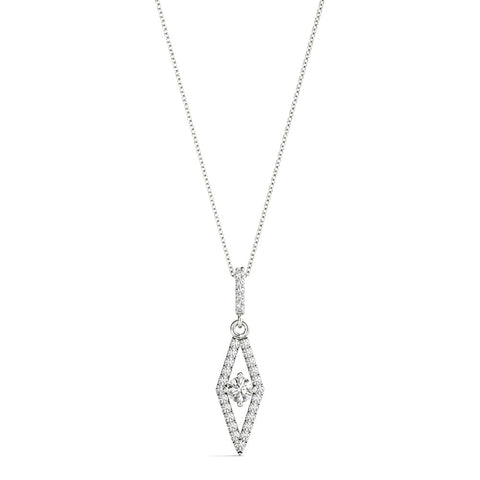 Silver Round Cut Diamond Pavé Marquise Pendant