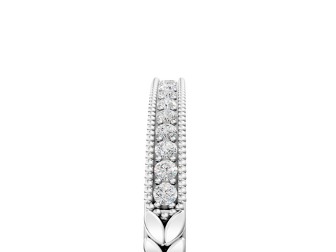 White gold Round Cut Diamond Pavé Set Milgrain Edge Eternity Band