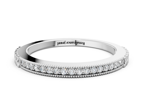 Platinum Round Cut Diamond Pavé Set Milgrain Edge Eternity Band
