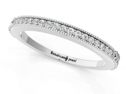 White gold Round Cut Diamond Pavé Set Milgrain Edge Eternity Band