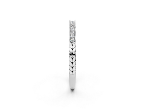 Platinum Round Cut Diamond Pavé Set Milgrain Edge Eternity Band