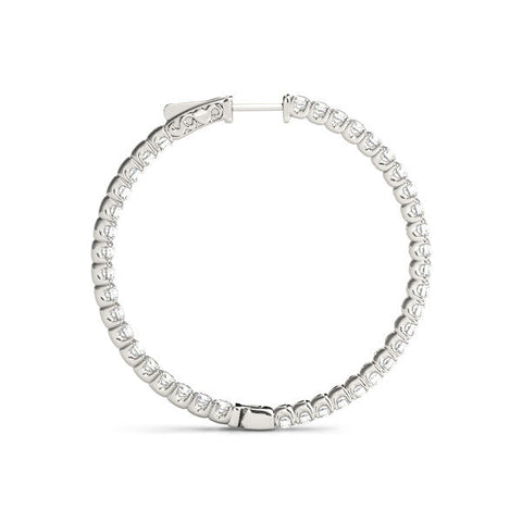 White gold Round Cut Diamond Pave Hoop Earrings with Shared Prong Setting