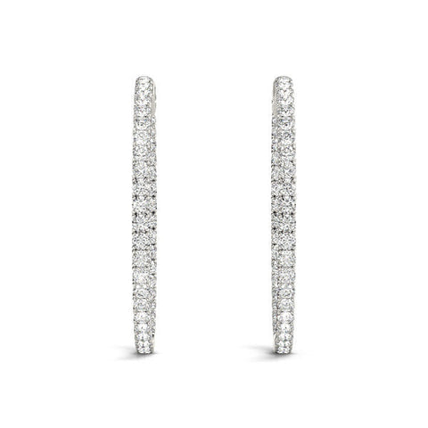 Silver Round Cut Diamond Pave Hoop Earrings with Shared Prong Setting