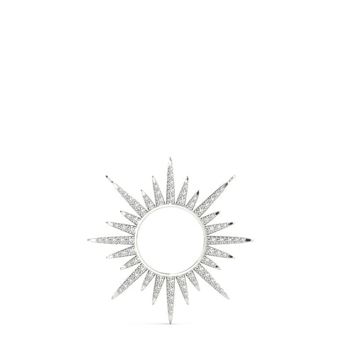 Silver Round Cut Diamond Sunburst Pendant with Pavé Setting