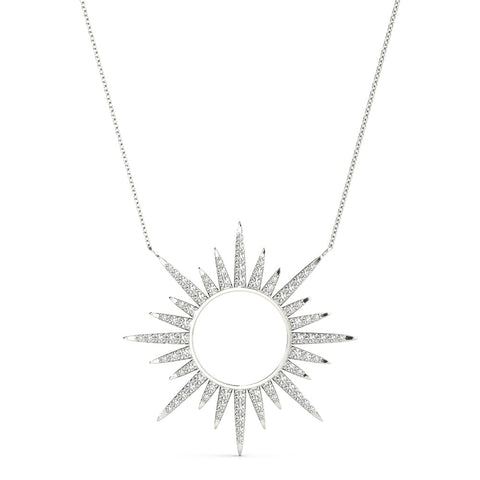 White gold Round Cut Diamond Sunburst Pendant with Pavé Setting