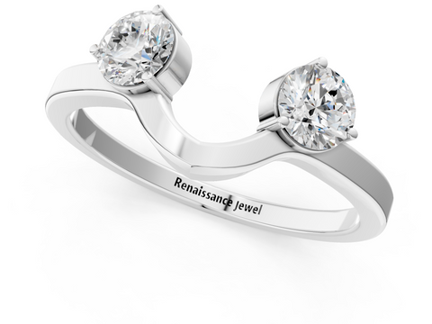 Platinum Round Cut Dual Diamond Open Band with Prong Setting