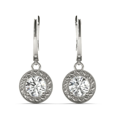 Silver Round Cut Milgrain Bezel Set Leverback Earrings